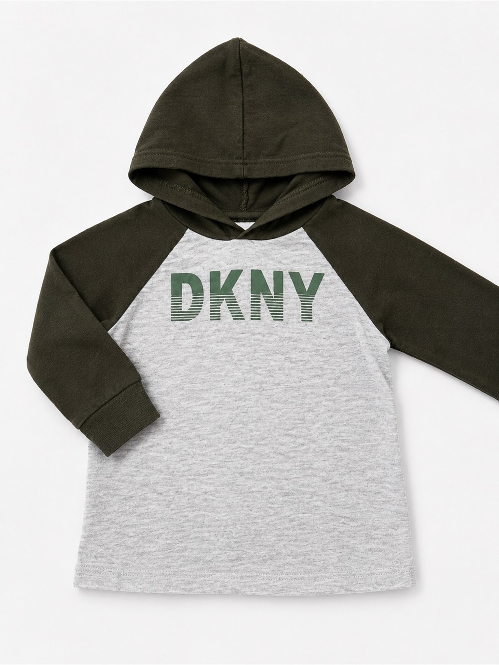 DKNY Olive & Heather Gray Hooded Raglan Long-Sleeve Tee
